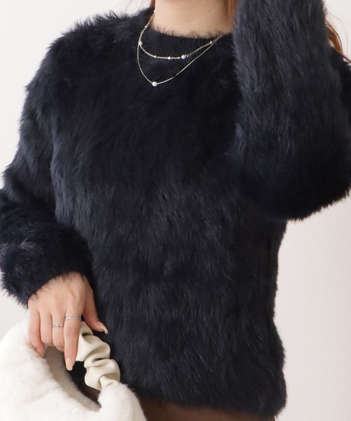 Lace Ladies(レースレディース)の「ラウンドネックシャギーニットコンパクト長袖プルオーバー(ニット/セーター・レディース・ブラック/ピンク/グレイッシュベージュ/アイボリー・FREE)」の14枚目の写真