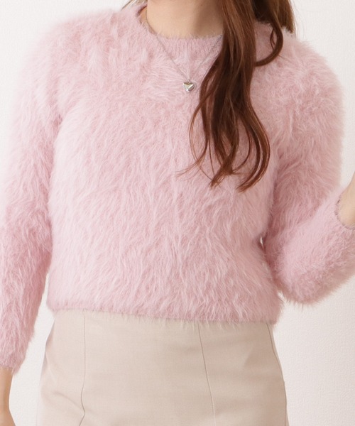 Lace Ladies(レースレディース)の「ラウンドネックシャギーニットコンパクト長袖プルオーバー(ニット/セーター・レディース・ブラック/ピンク/グレイッシュベージュ/アイボリー・FREE)」の15枚目の写真