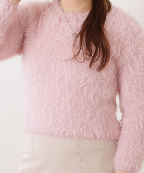 Lace Ladies(レースレディース)の「ラウンドネックシャギーニットコンパクト長袖プルオーバー(ニット/セーター・レディース・ブラック/ピンク/グレイッシュベージュ/アイボリー・FREE)」の18枚目の写真