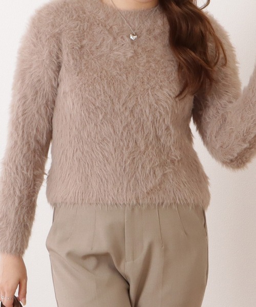 Lace Ladies(レースレディース)の「ラウンドネックシャギーニットコンパクト長袖プルオーバー(ニット/セーター・レディース・ブラック/ピンク/グレイッシュベージュ/アイボリー・FREE)」の20枚目の写真