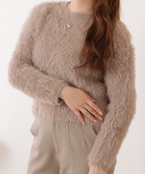Lace Ladies(レースレディース)の「ラウンドネックシャギーニットコンパクト長袖プルオーバー(ニット/セーター・レディース・ブラック/ピンク/グレイッシュベージュ/アイボリー・FREE)」の22枚目の写真