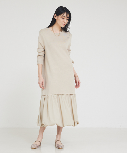 abahouse mavie（アバハウスマヴィ）の「【大人のいちまんワンピ】ニットコンビバルーンワンピ（ワンピース・レディース・ベージュ/ブラック・フリー）」の20枚目の写真