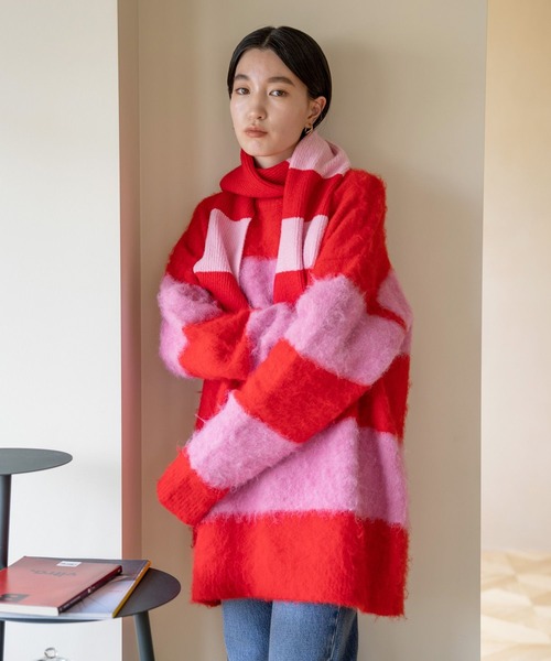 LOWRYS FARM（ローリーズファーム）の「ボーダーニットマフラー　975085（マフラー・レディース・グレー/ブルー/ピンク・FREE）」の6枚目の写真