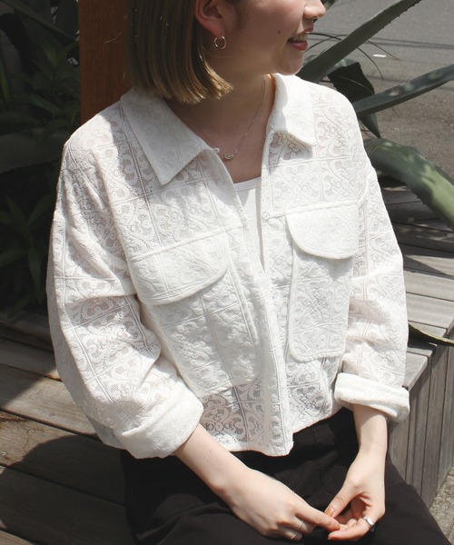 LAVEANGE(ラビアンジェ)の「【洗える】レースブルゾン(シャツ/ブラウス・レディース・ブラック/オフホワイト・3L/LL/L/M/4L)」の1枚目の写真
