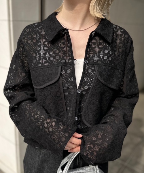 LAVEANGE(ラビアンジェ)の「【洗える】レースブルゾン(シャツ/ブラウス・レディース・ブラック/オフホワイト・3L/LL/L/M/4L)」の2枚目の写真