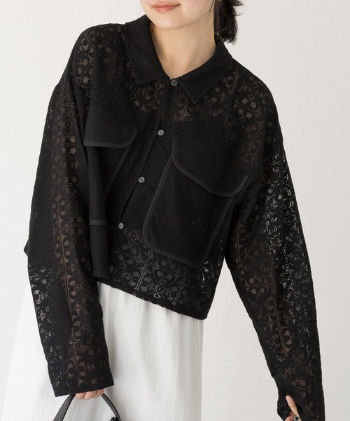 LAVEANGE(ラビアンジェ)の「【洗える】レースブルゾン(シャツ/ブラウス・レディース・ブラック/オフホワイト・3L/LL/L/M/4L)」の4枚目の写真