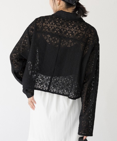 LAVEANGE(ラビアンジェ)の「【洗える】レースブルゾン(シャツ/ブラウス・レディース・ブラック/オフホワイト・3L/LL/L/M/4L)」の6枚目の写真