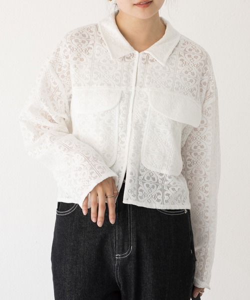 LAVEANGE(ラビアンジェ)の「【洗える】レースブルゾン(シャツ/ブラウス・レディース・ブラック/オフホワイト・3L/LL/L/M/4L)」の17枚目の写真