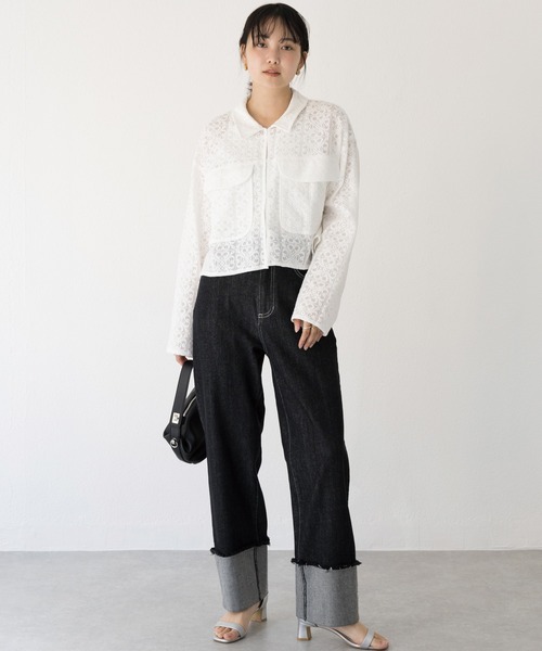 LAVEANGE(ラビアンジェ)の「【洗える】レースブルゾン(シャツ/ブラウス・レディース・ブラック/オフホワイト・3L/LL/L/M/4L)」の10枚目の写真