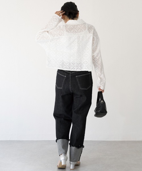LAVEANGE(ラビアンジェ)の「【洗える】レースブルゾン(シャツ/ブラウス・レディース・ブラック/オフホワイト・3L/LL/L/M/4L)」の14枚目の写真