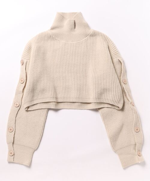 LATINA（ラティーナ）の「袖ボタン クロップド ニット セーター ハイネック スタンドカラー（ニット/セーター・レディース・ブラック/グリーン/ベージュ・FREE）」の9枚目の写真