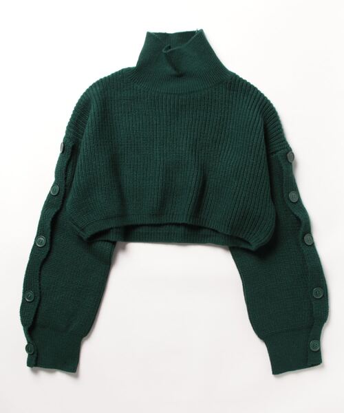 LATINA（ラティーナ）の「袖ボタン クロップド ニット セーター ハイネック スタンドカラー（ニット/セーター・レディース・ブラック/グリーン/ベージュ・FREE）」の10枚目の写真