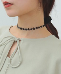 Kana（カナ）の「花 チョーカー シンプル ネックレス ブラック コットン パーティー 結婚式 お呼ばれ オケージョン（チョーカー）」