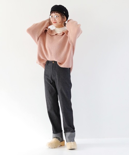 Crisp（クリスプ）の「ビッグカラーエアリーニット（ニット/セーター・レディース・ピンクベージュ/ブラウン・FREE）」の15枚目の写真