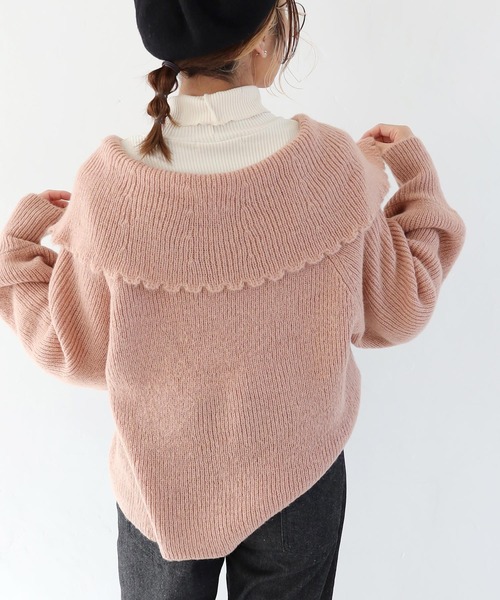 Crisp（クリスプ）の「ビッグカラーエアリーニット（ニット/セーター・レディース・ピンクベージュ/ブラウン・FREE）」の6枚目の写真