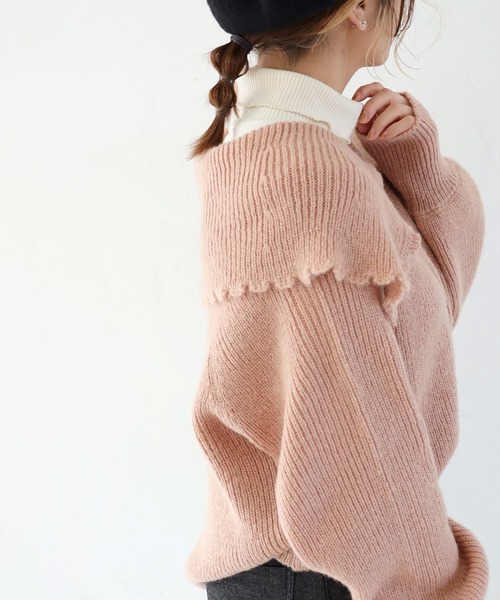 Crisp（クリスプ）の「ビッグカラーエアリーニット（ニット/セーター・レディース・ピンクベージュ/ブラウン・FREE）」の19枚目の写真