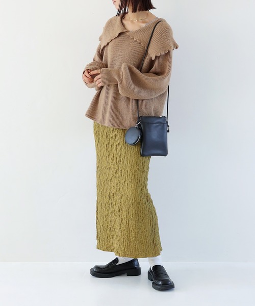 Crisp（クリスプ）の「ビッグカラーエアリーニット（ニット/セーター・レディース・ピンクベージュ/ブラウン・FREE）」の10枚目の写真