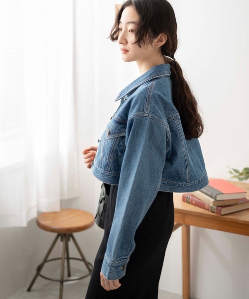 WEGO（ウィゴー）の「WEGO/ショートデニムジャケット（デニムジャケット・レディース・オフホワイト/ブラック系その他/インディゴブルー・FREE）」の9枚目の写真