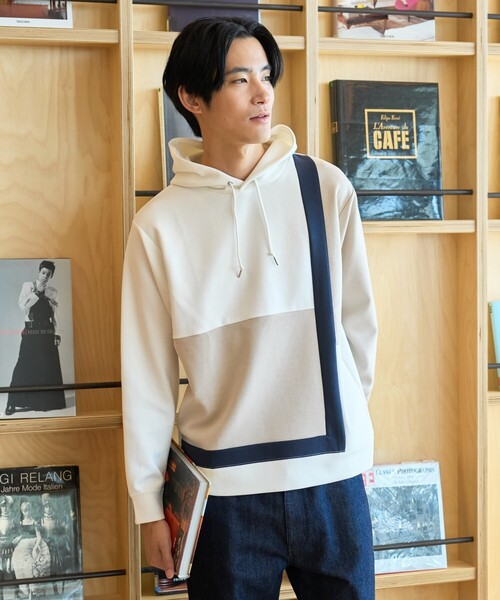 THE SHOP TK （ザ ショップ ティーケー ）の「◆【ハリコシのあるキレイめ素材/ストレッチ】新・ダンボールブロッキングパーカー（パーカー・メンズ・ネイビー系4/ベージュ系4/ホワイト系7・04/02/03）」の2枚目の写真