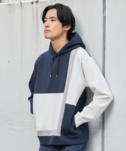 THE SHOP TK （ザ ショップ ティーケー ）の「◆【ハリコシのあるキレイめ素材/ストレッチ】新・ダンボールブロッキングパーカー（パーカー・メンズ・ネイビー系4/ベージュ系4/ホワイト系7・04/02/03）」の3枚目の写真