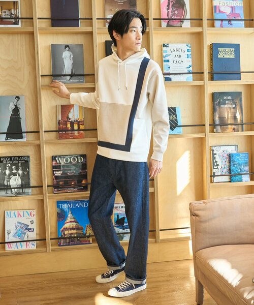 THE SHOP TK （ザ ショップ ティーケー ）の「◆【ハリコシのあるキレイめ素材/ストレッチ】新・ダンボールブロッキングパーカー（パーカー・メンズ・ネイビー系4/ベージュ系4/ホワイト系7・04/02/03）」の5枚目の写真