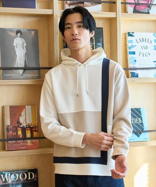 THE SHOP TK （ザ ショップ ティーケー ）の「◆【ハリコシのあるキレイめ素材/ストレッチ】新・ダンボールブロッキングパーカー（パーカー・メンズ・ネイビー系4/ベージュ系4/ホワイト系7・04/02/03）」の6枚目の写真