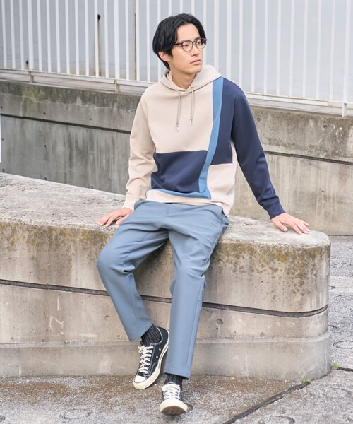 THE SHOP TK （ザ ショップ ティーケー ）の「◆【ハリコシのあるキレイめ素材/ストレッチ】新・ダンボールブロッキングパーカー（パーカー・メンズ・ネイビー系4/ベージュ系4/ホワイト系7・04/02/03）」の8枚目の写真