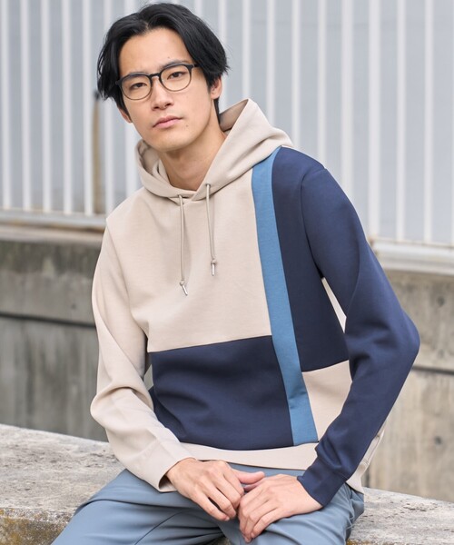 THE SHOP TK （ザ ショップ ティーケー ）の「◆【ハリコシのあるキレイめ素材/ストレッチ】新・ダンボールブロッキングパーカー（パーカー・メンズ・ネイビー系4/ベージュ系4/ホワイト系7・04/02/03）」の9枚目の写真