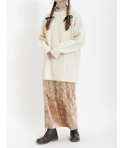 Samansa Mos2（サマンサ モスモス）の「ベロアナロースカート（スカート・レディース・チャコールグレー/モカ/ベージュ・F）」の7枚目の写真