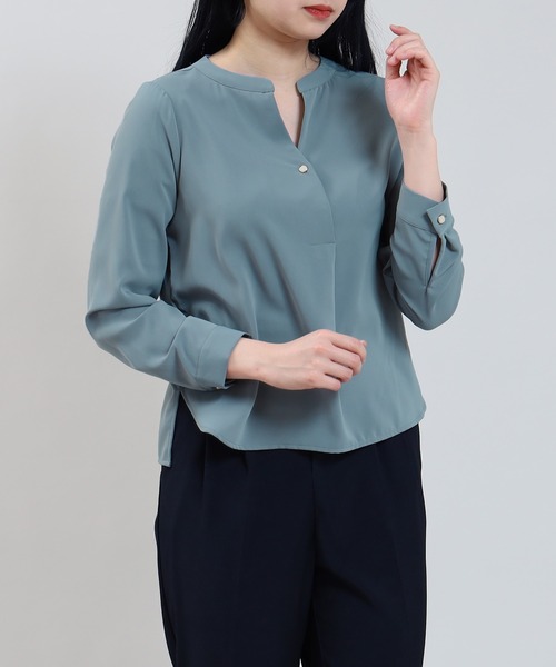 TRUDEA(トルディア)の「とろみスキッパー装飾ボタンブラウス(シャツ/ブラウス・レディース・ホワイト/ブルーグリーン/チャコールグレー・MEDIUM/LARGE)」の4枚目の写真
