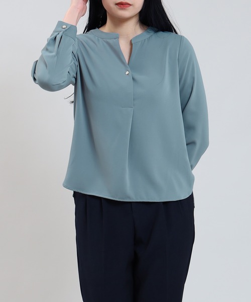 TRUDEA(トルディア)の「とろみスキッパー装飾ボタンブラウス(シャツ/ブラウス・レディース・ホワイト/ブルーグリーン/チャコールグレー・MEDIUM/LARGE)」の5枚目の写真