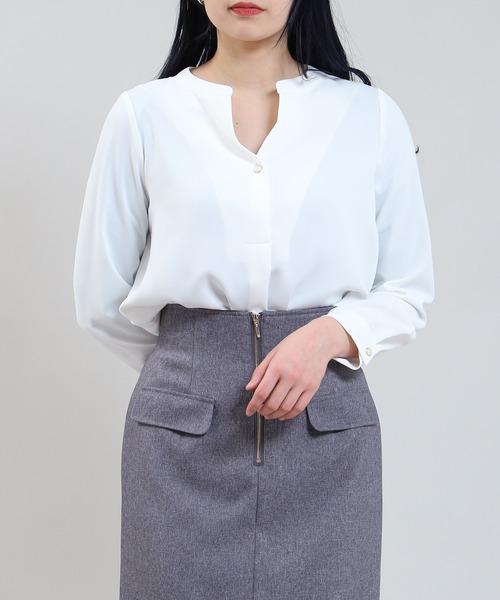 TRUDEA(トルディア)の「とろみスキッパー装飾ボタンブラウス(シャツ/ブラウス・レディース・ホワイト/ブルーグリーン/チャコールグレー・MEDIUM/LARGE)」の10枚目の写真