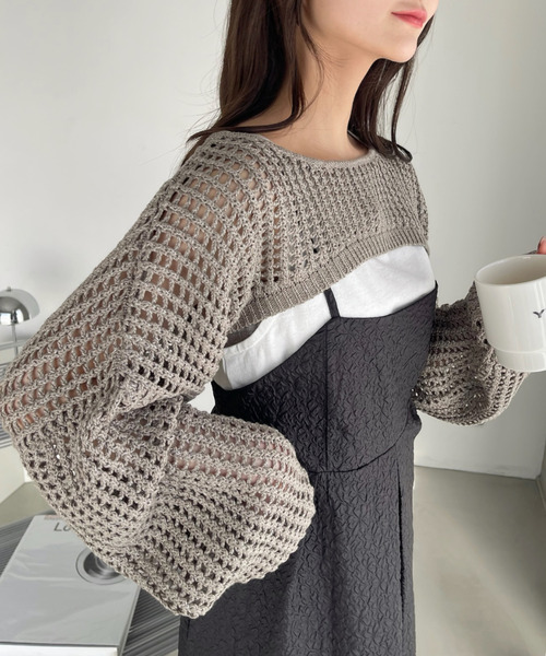 Ada.(エイダ)の「ラメ入り メッシュ編み スーパーショートプルオーバー(ニット/セーター・レディース・ピンク/ベージュ/ブラック/アイボリー・FREE)」の1枚目の写真