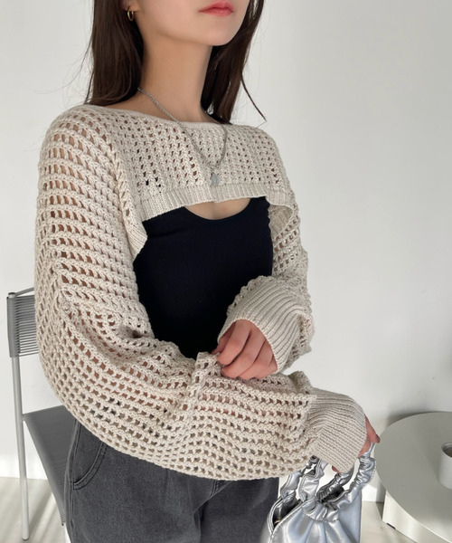 Ada.(エイダ)の「ラメ入り メッシュ編み スーパーショートプルオーバー(ニット/セーター・レディース・ピンク/ベージュ/ブラック/アイボリー・FREE)」の8枚目の写真