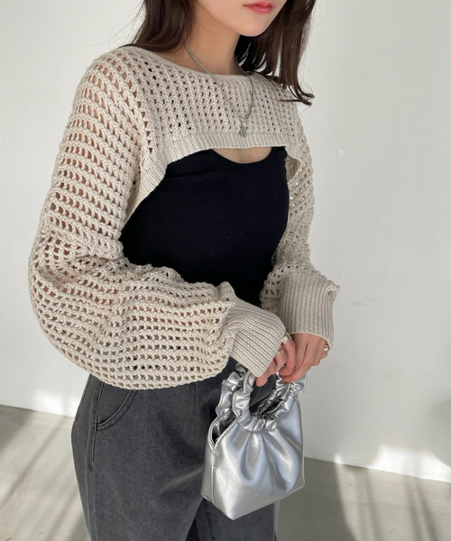 Ada.(エイダ)の「ラメ入り メッシュ編み スーパーショートプルオーバー(ニット/セーター・レディース・ピンク/ベージュ/ブラック/アイボリー・FREE)」の9枚目の写真