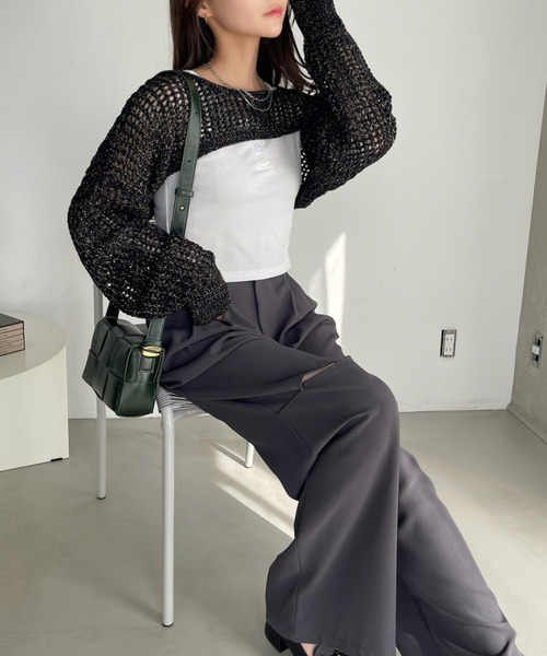 Ada.(エイダ)の「ラメ入り メッシュ編み スーパーショートプルオーバー(ニット/セーター・レディース・ピンク/ベージュ/ブラック/アイボリー・FREE)」の19枚目の写真