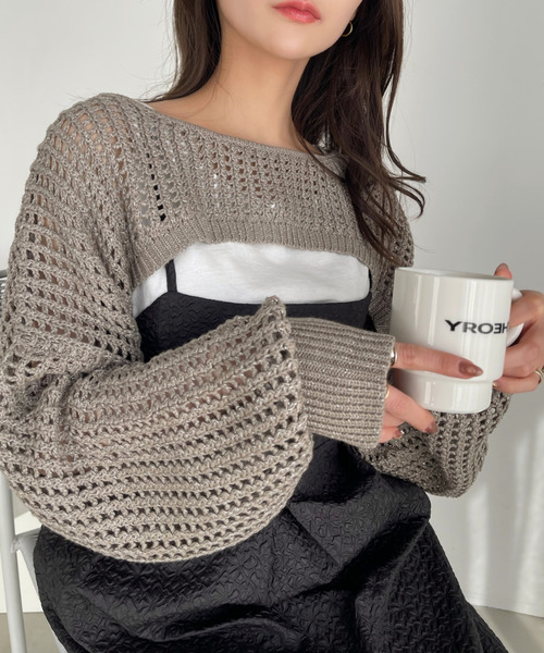 Ada.(エイダ)の「ラメ入り メッシュ編み スーパーショートプルオーバー(ニット/セーター・レディース・ピンク/ベージュ/ブラック/アイボリー・FREE)」の22枚目の写真