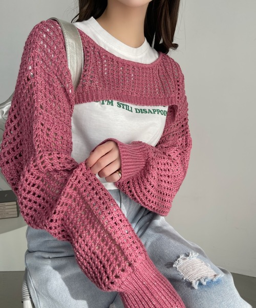 Ada.(エイダ)の「ラメ入り メッシュ編み スーパーショートプルオーバー(ニット/セーター・レディース・ピンク/ベージュ/ブラック/アイボリー・FREE)」の12枚目の写真