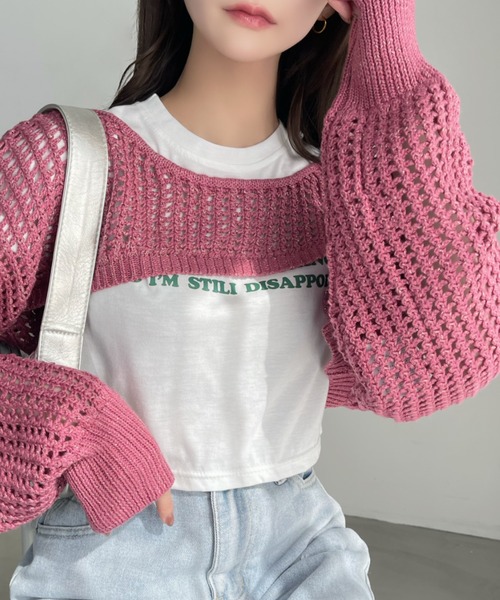 Ada.(エイダ)の「ラメ入り メッシュ編み スーパーショートプルオーバー(ニット/セーター・レディース・ピンク/ベージュ/ブラック/アイボリー・FREE)」の15枚目の写真