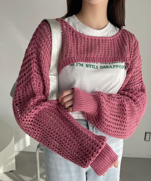 Ada.(エイダ)の「ラメ入り メッシュ編み スーパーショートプルオーバー(ニット/セーター・レディース・ピンク/ベージュ/ブラック/アイボリー・FREE)」の16枚目の写真