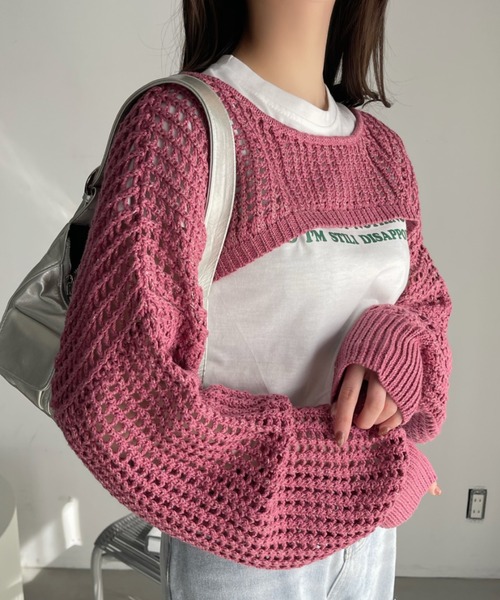 Ada.(エイダ)の「ラメ入り メッシュ編み スーパーショートプルオーバー(ニット/セーター・レディース・ピンク/ベージュ/ブラック/アイボリー・FREE)」の17枚目の写真
