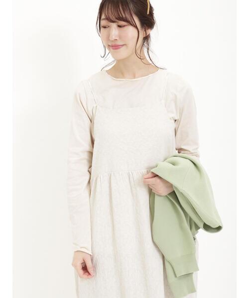 Samansa Mos2（サマンサ モスモス）の「インナー付花柄ジャカードキャミワンピース（ワンピース・レディース・ベージュ/ブラック/キナリ・F）」の7枚目の写真