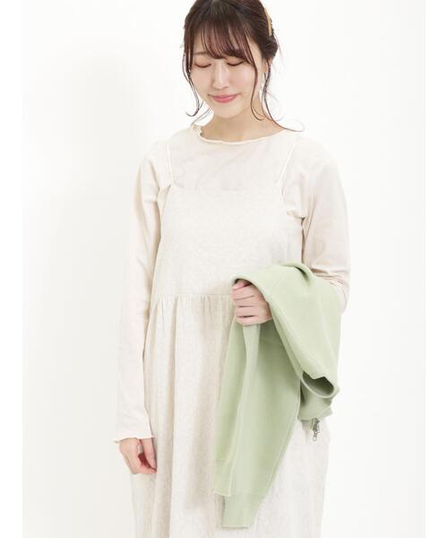 Samansa Mos2（サマンサ モスモス）の「インナー付花柄ジャカードキャミワンピース（ワンピース・レディース・ベージュ/ブラック/キナリ・F）」の8枚目の写真