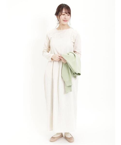 Samansa Mos2（サマンサ モスモス）の「インナー付花柄ジャカードキャミワンピース（ワンピース・レディース・ベージュ/ブラック/キナリ・F）」の10枚目の写真