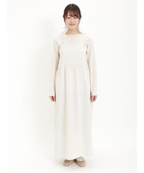 Samansa Mos2（サマンサ モスモス）の「インナー付花柄ジャカードキャミワンピース（ワンピース・レディース・ベージュ/ブラック/キナリ・F）」の21枚目の写真