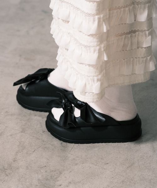 CIAOPANIC（チャオパニック）の「厚底リボンサンダル（サンダル・レディース・ホワイト/ブラック・L/M/S/XL）」の7枚目の写真