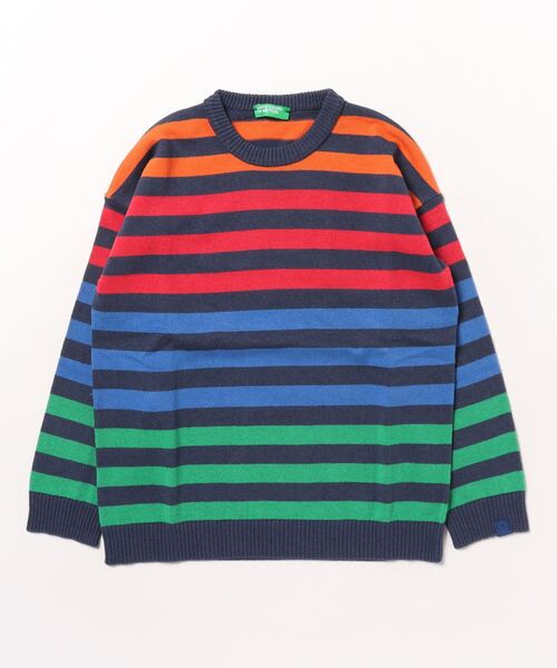 BENETTON (UNITED COLORS OF BENETTON)（ベネトンユナイテッドカラーズオブベネトン）の「キッズマルチボーダークルーネック長袖ニット・セーターB（ニット/セーター・キッズ・グレー系その他/マルチ・SMALL/LARGE/X-LARGE/MEDIUM）」の5枚目の写真