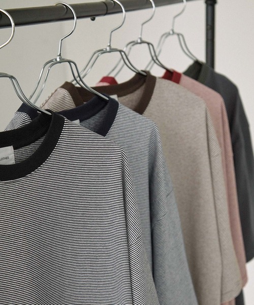 EMMA CLOTHES（エマクローズ）の「ミジンボーダーオーバーサイズショートスリーブリンガーTシャツ EMMA CLOTHES 2024SS（Tシャツ/カットソー・メンズ・ネイビー/チャコール/ブラウン/レッド/ブラック・M/L）」の10枚目の写真