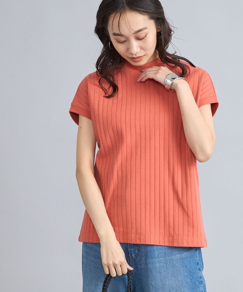coen(コーエン)の「USAコットンハイネックフレンチスリーブワイドリブTシャツ(Tシャツ/カットソー・レディース・ブラック/オフホワイト/オリーブ/オレンジ/ダークグレー/モカ/ナチュラル/ライトブルー/ネイビー・M/L)」の9枚目の写真