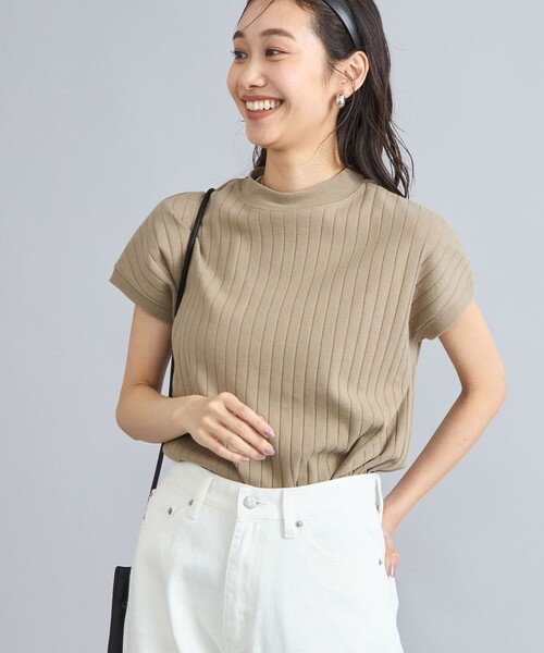 coen(コーエン)の「USAコットンハイネックフレンチスリーブワイドリブTシャツ(Tシャツ/カットソー・レディース・ブラック/オフホワイト/オリーブ/オレンジ/ダークグレー/モカ/ナチュラル/ライトブルー/ネイビー・M/L)」の5枚目の写真
